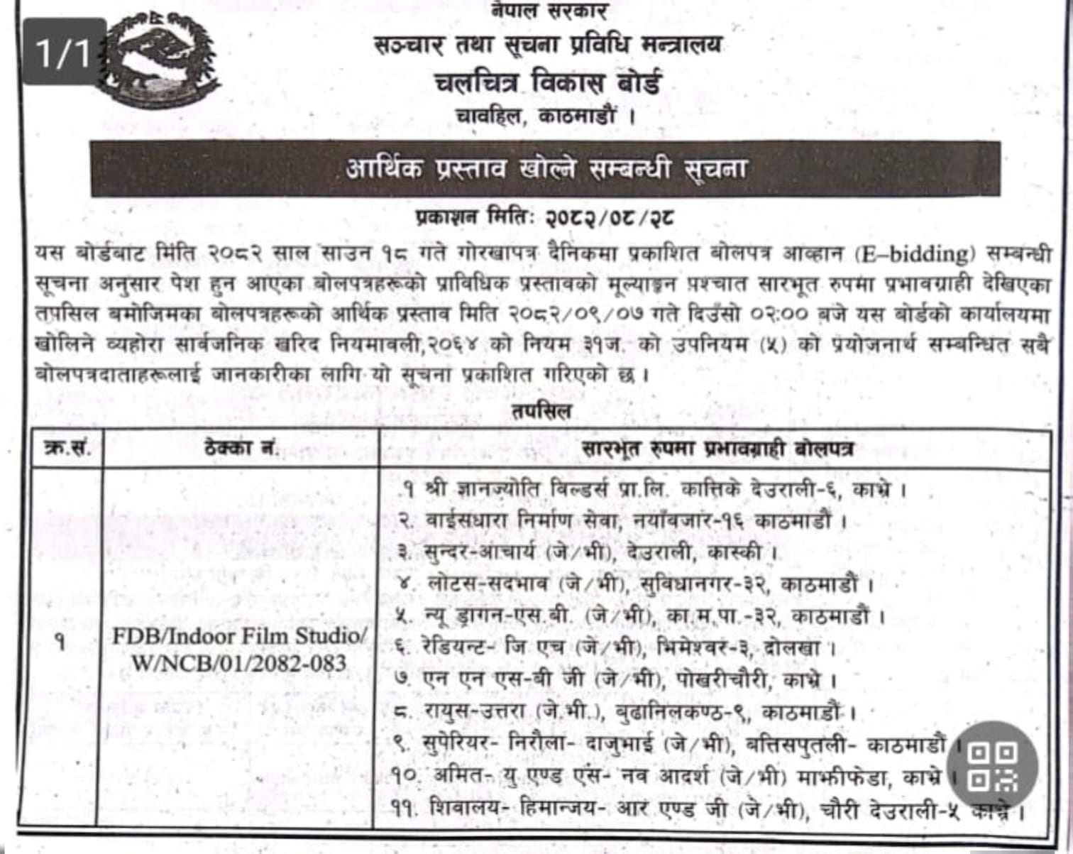 ११ वटा निर्माण कम्पनीहरू प्राविधिक मूल्याङ्कनमा उत्तीर्ण